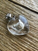 Ezüst medál cica fejes belső csiszolású kristály szívvel