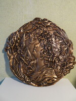 Nagyon szép szecessziós bronz női fej falikép.