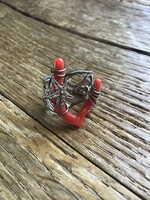 Silver ring decorated with noble coral