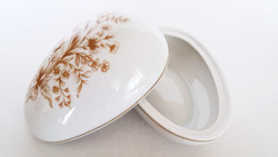 Régi 14,5 cm Hollóházi porcelán nagy méretű húsvéti tojás nagy bonbonier virágos cukortartó