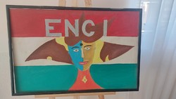 (K) enci (shoe advertisement?) Painting with frame 79x53 cm