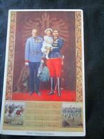 Cca 1914 FERENC JÓZSEF MAGYAR KIRÁLY + KÉSŐBBI IV. KÁROLY + OTTÓ TRÓNÖRÖKÖS HERCEG színes képeslap