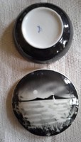 Black Hungarian jewelry holder in porcelain picture of Balaton