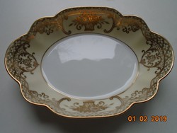 1920 Noritake luxury Japanese art deco oval decorative bowl, gold brocade flower basket pattern, pattern number 44318