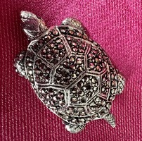 Old marcasite stone 925 silver turtle-shaped brooch, pin
