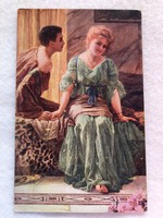 Antik, régi romantikus képeslap - Postatiszta                            -5.