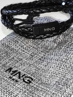 Új Mango fekete bőr nyaklánc kb. 60cm