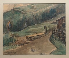 Hegyvidéki táj. Jelzett akvarell festmény, 1937-ből.