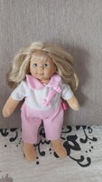 Rose puha textíl játékbaba, jelzett,számozott, 33 cm, gumi fej, sűrű hosszú fésülhető haj