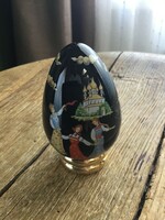 Régi porcelán tojás műanyag aranyozott gyűrű talppal