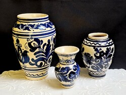 3 db Korondi kék festésű kerámia váza 7-14-21 cm