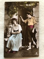 Antik, régi színezett romantikus  képeslap - 1907                       -5.