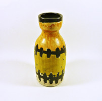 Gorka livia, retro 1950 beige vase with black pattern 20.3 Cm artistic ceramics, flawless! (G175)