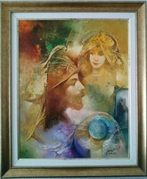 Buday Mihály - Miénk az egész világ c. olajfestmény 50 x 40 cm