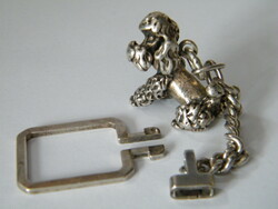 Régi, tömör ezüst (835) uszkár kutya kulcstartó