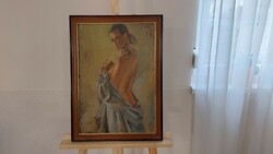 (K) walter marked nude - semi nude painting with frame 41x57 cm