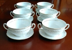 Zsolnay új Barokk 6 db leveses csésze alátét tányérral, tál, 2 fülű étkészlet 4 dl-es álomszép