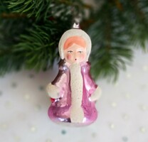 Régi üveg szovjet kislány karácsonyfa dísz 8cm