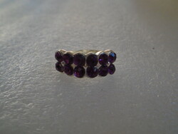 Sparkling diamond-effect zircon stone Tibetan silver rhodium-plated ring, inner size 1.8 cm. Brand mark