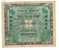 1/2 fél márka 1944 Német katonai bankjegy 2.