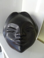 Gyönyörű hibátlan jelzett nagyméretű afrikai kerámia női fej.