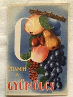 Antik Garamvölgyi K. rajzos képeslap - " Vitamin a gyümölcs "  - Postatiszta               -5.