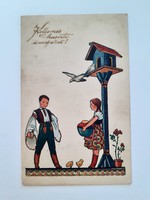 Régi húsvéti képeslap 1938 népviseletes népi motívumos levelezőlap