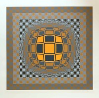 Victor Vasarely"ZENG"1982 EREDETI Nagyméretű Szeriográfia /szitanyomat/ 76/250.keretben:82 x 85 cm.