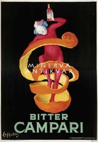 Vintage Campari bitter reklám plakát reprint nyomat Cappiello piros pöttyös ruhás bohóc narancshéj
