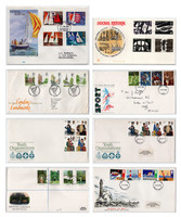 Bélyeg FDC elsőnapi 8 db vegyes brit téma 1975 - 1985