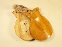 Retro old castanets Spanish folk musical instrument made of wood Ukrainian or Russian