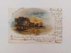 Régi képeslap 1902 levelezőlap házikó aranyló Nap