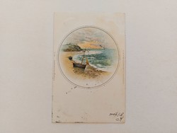 Old postcard 1900 postcard beach ship
