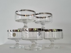 Vintage kristály üveg pohárkészlet ezüst peremmel,jelzett (70-es/80-as  évek)k