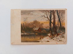 Old postcard 1900 postcard evening landscape stream