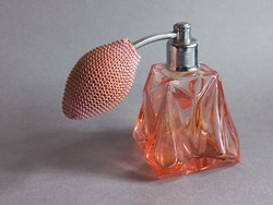 Régi parfümös üveg, parfümszóró, barack színű üveg, gyűjtői