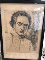 Karl Bauer (1868-1942) Wolfgang von Goethe   Portré rézkarc szignálva ceruzával