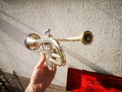 Antik fúvós hangszer szép működő trombita, videó is készült róla. Lignatone, Oroszlán