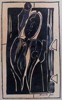 Hölgy az ablakban - jelzett tusrajz - G. János (teljes méret: 35x28 cm)