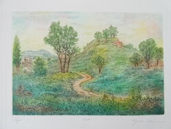 Gross Arnold (1929-2015): Nyár - Rézkarc/papír, 21 cm x 30.5 cm, jjl.: Gross Arnold EREDETI!!!