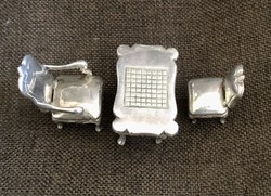 Ezüst miniatűr asztal , fotel , szék