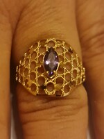 14k arany dizájn gyűrű orgona lila kővel