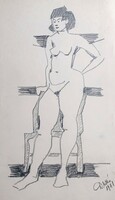 Akt croquis - jelzett grafitceruzarajz 1981 (29x18 cm)