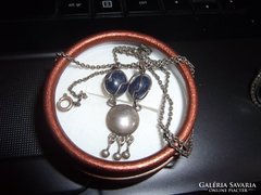 Iparművész ezüst fülbevaló, nyakék / lazuli