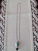 New turquoise stone pendant in silver-plated socket + silver-plated chain