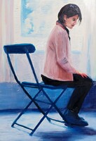Cozy oil painting - seated female portrait (23x16 cm)