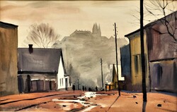 Dobroszláv József (1932 - ) Budai utca c. festménye73x53cm Eredeti Garanciával!