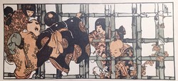 Bambusz kapu (fametszet) Japán - Helen Hyde (1868-1919) grafikája nyomán