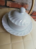 White frilled porcelain butter and cheese holder