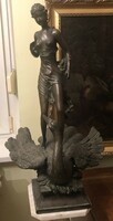 Hatalmas antik Léda bronz nő akt szobor hattyú több mint 70 cm